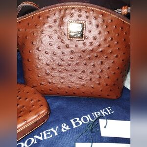 Dooney & Bourke Rich Brown Ostrich Leather Handbag & Kiss Lock Wallet